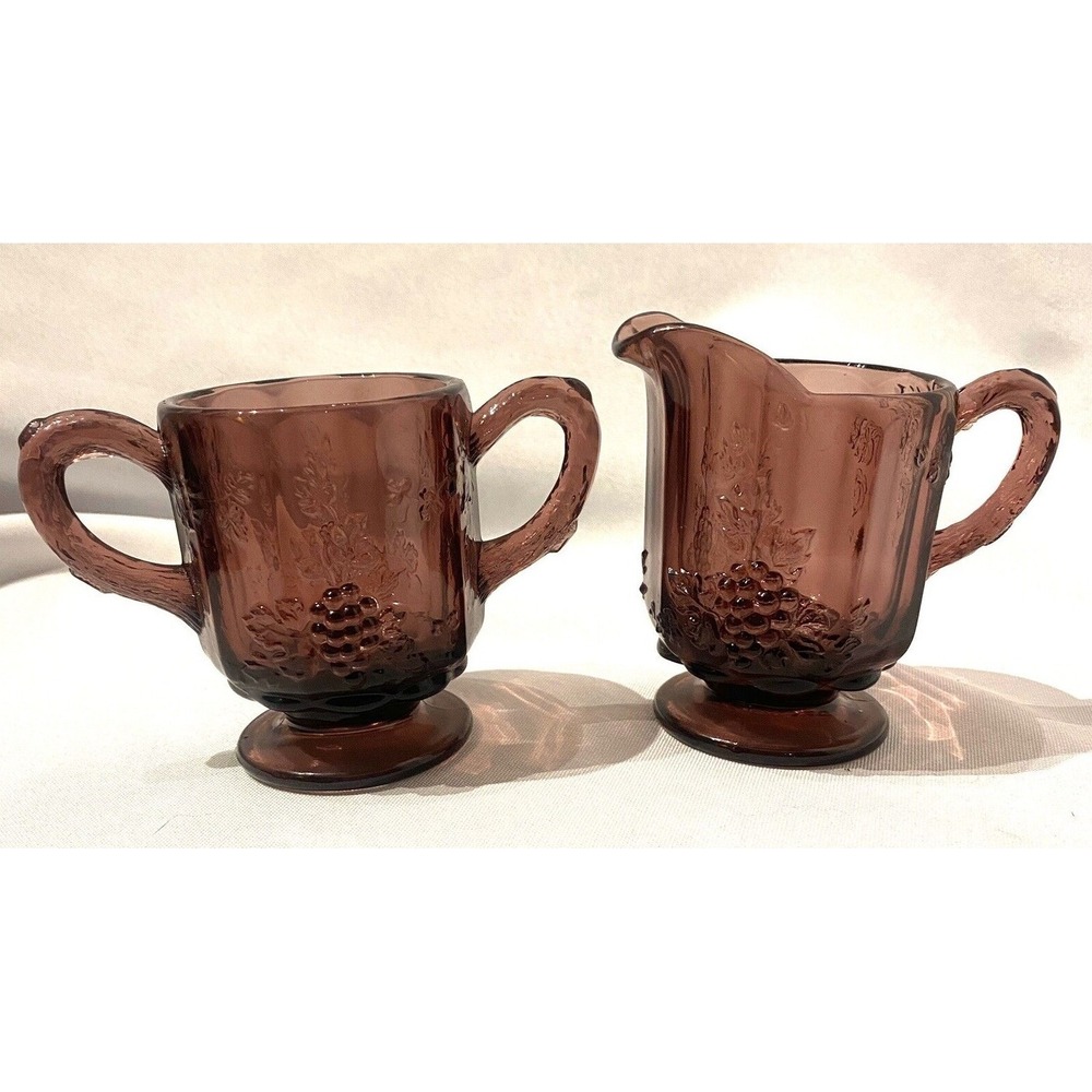 vintage deep dark purple grape sugar cup bowl & creamer pitcher cup - Picture 2 of 8
